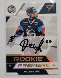 Dvořák Jakub SportZoo ELH 2022-23 Rookie Premiere Signature /49 č.RPS-JD