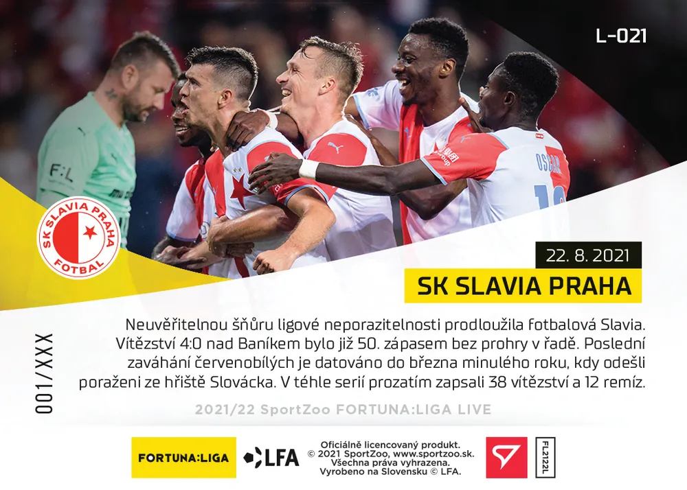  50 zápasů bez prohry Slavia Praha SportZoo  2021 Live /158 č.21