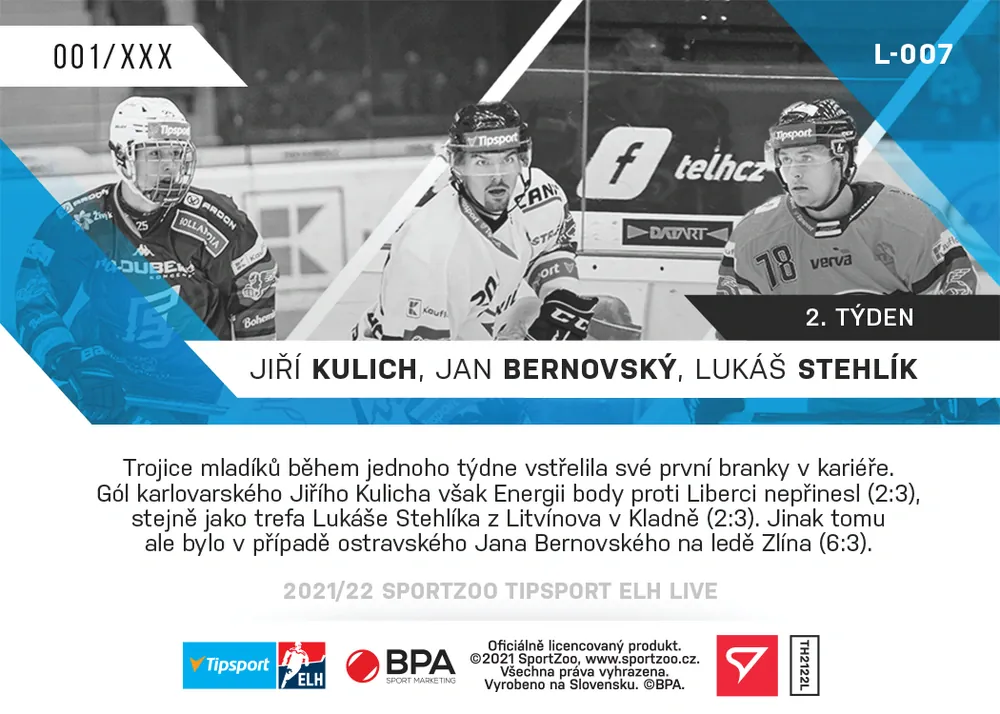 Kulich, Bernovský, Stehlík SportZoo Tipsport ELH 2021-22 Live /88 č.7