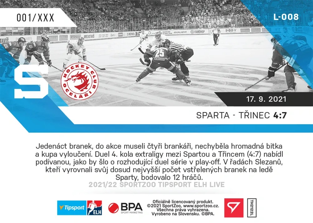 Sparta vs Třinec 4:7  SportZoo Tipsport ELH 2021-22 Live /90 č.8