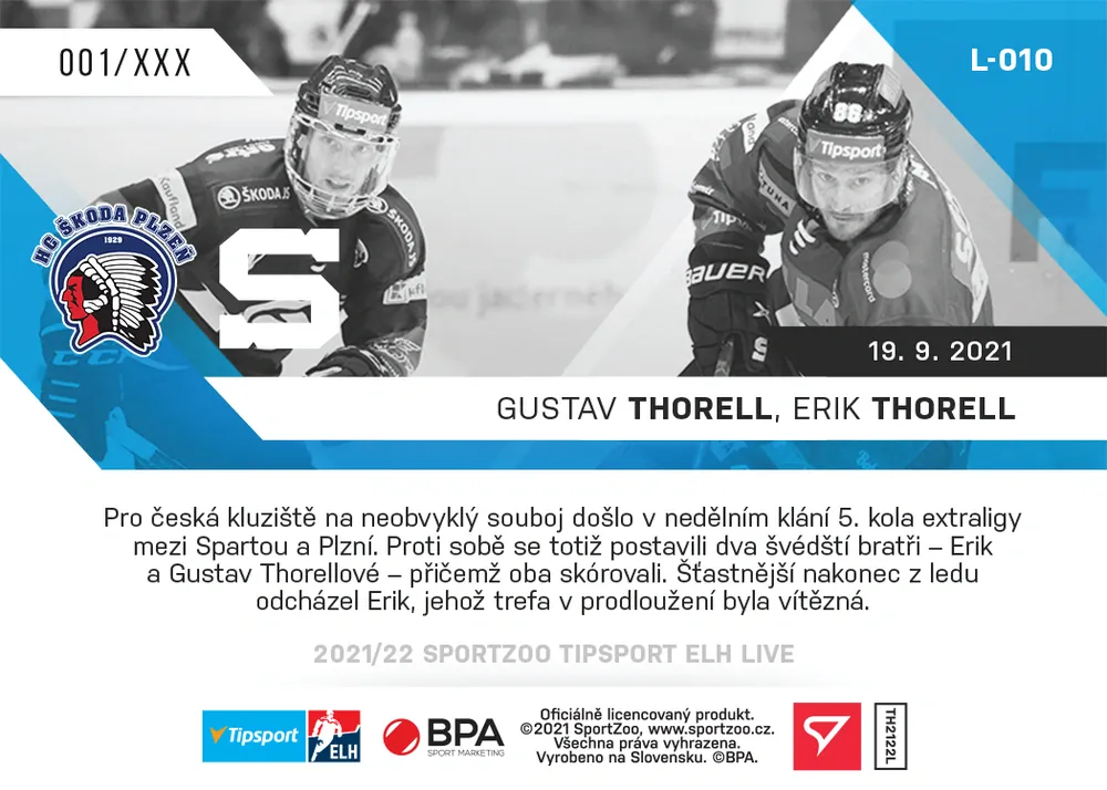 Thorell Gustav a Erik  SportZoo Tipsport ELH 2021-22 Live /97 č.10