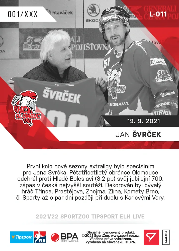 Švrček Jan  SportZoo Tipsport ELH 2021-22 Live /98 č.11