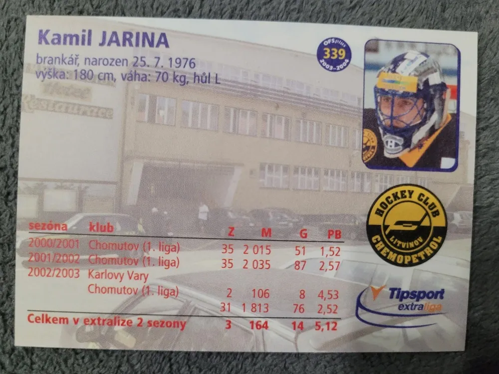 Jarina Kamil OFS Plus 2003-04 Dotisk Errors - druhá strana č. 339 č.339