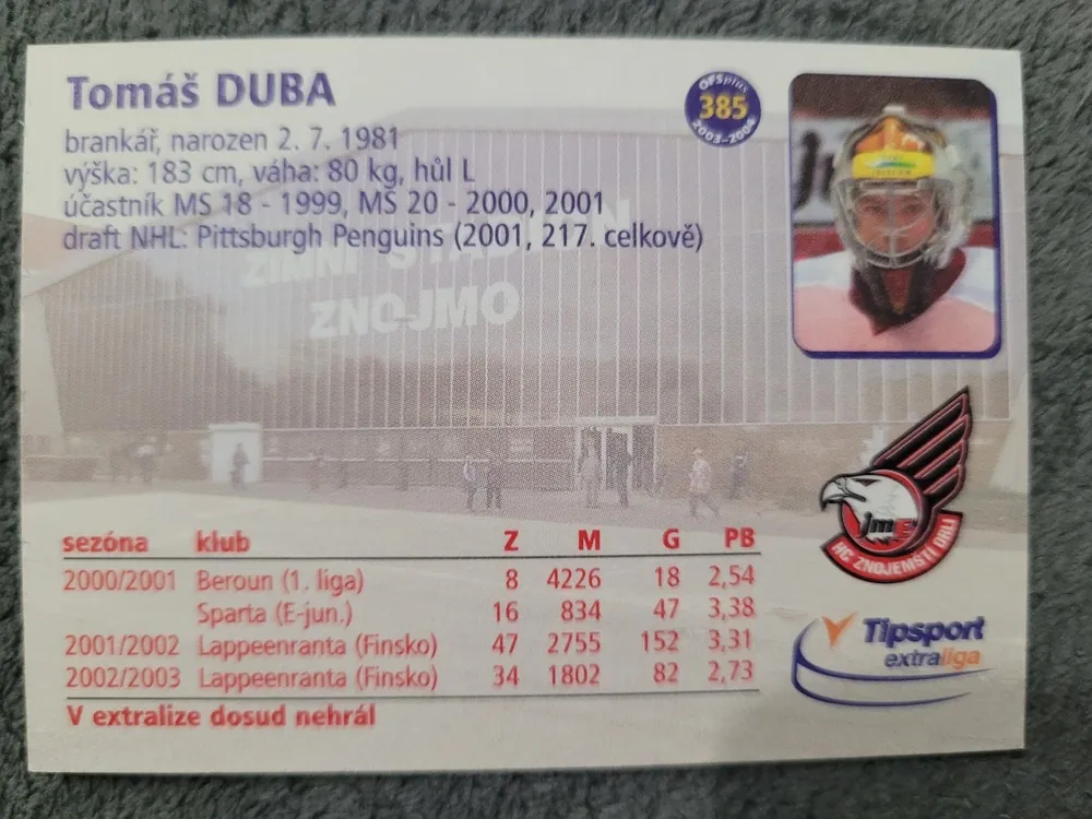 Duba Tomáš OFS Plus 2003-04 Dotisk Errors - druhá strana č. 385, jiné foto č.385