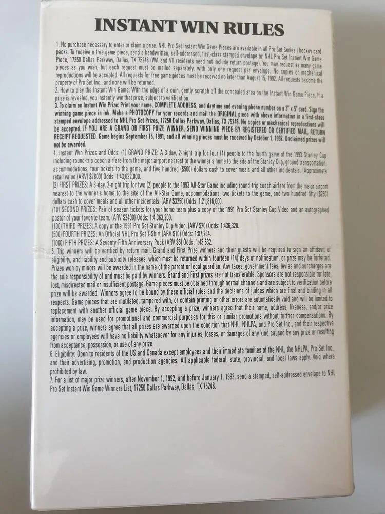 Box NHL Pro-Set 1991-92 anglická verze