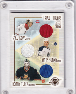 Turek Roman Pacific Crown Royale 2001-02 Triple Threads jersey - Koivu, Sundin č.TT12