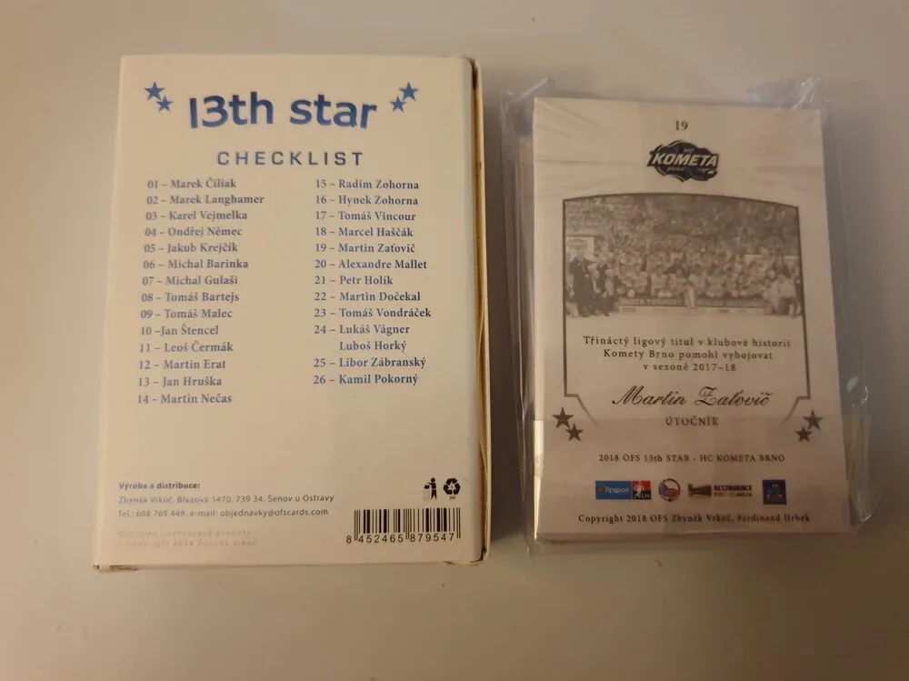 13th Star 2018 - set mistrovský tým HC Kometa Brno 2017-18